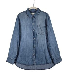 Lola River Chambray Denim Shirt Womens Large Long Sleeve Tencel Button Up